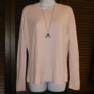 Pale Light Pink, Lightweight, Crew Neck, Acrylic Sweater Top, Long Sleeve, M